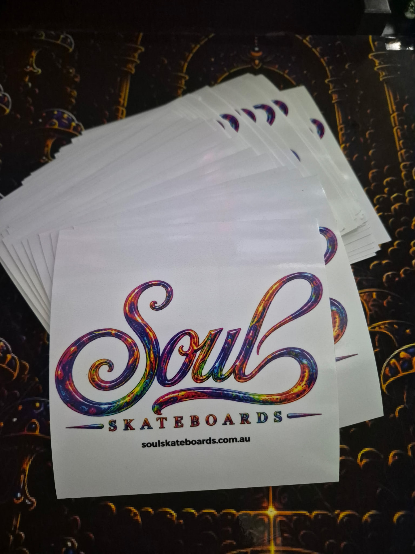 Stack of Soul Skateboards official logo stickers